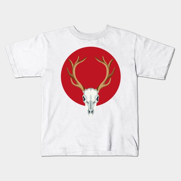 Red deer's Skull Kids T-Shirt by AtelierNab